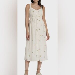Seraphine cannon embroidered button down midi maternity dress